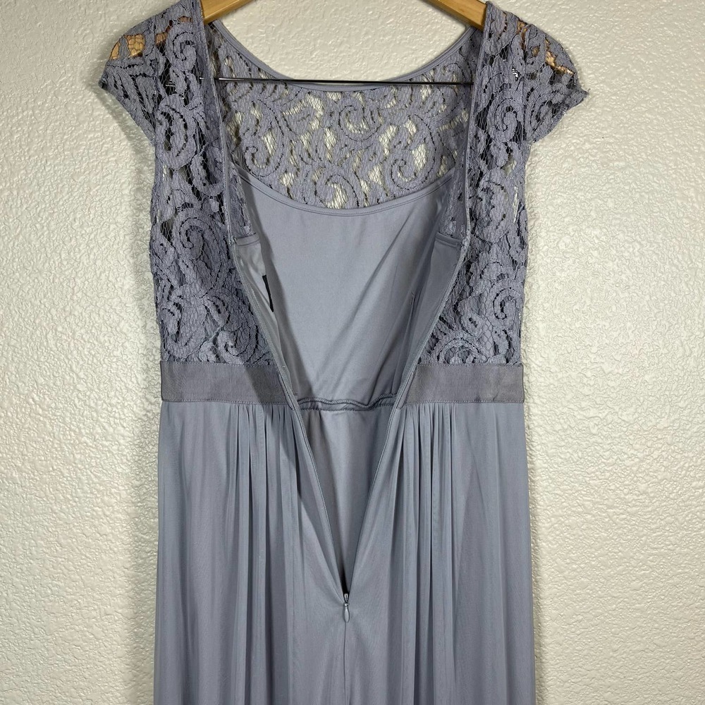 Adrianna Papell Gown Short Sleeve Lace Stretch Tulle Silver Jewel Waist‎ Size 6 - Picture 7 of 15